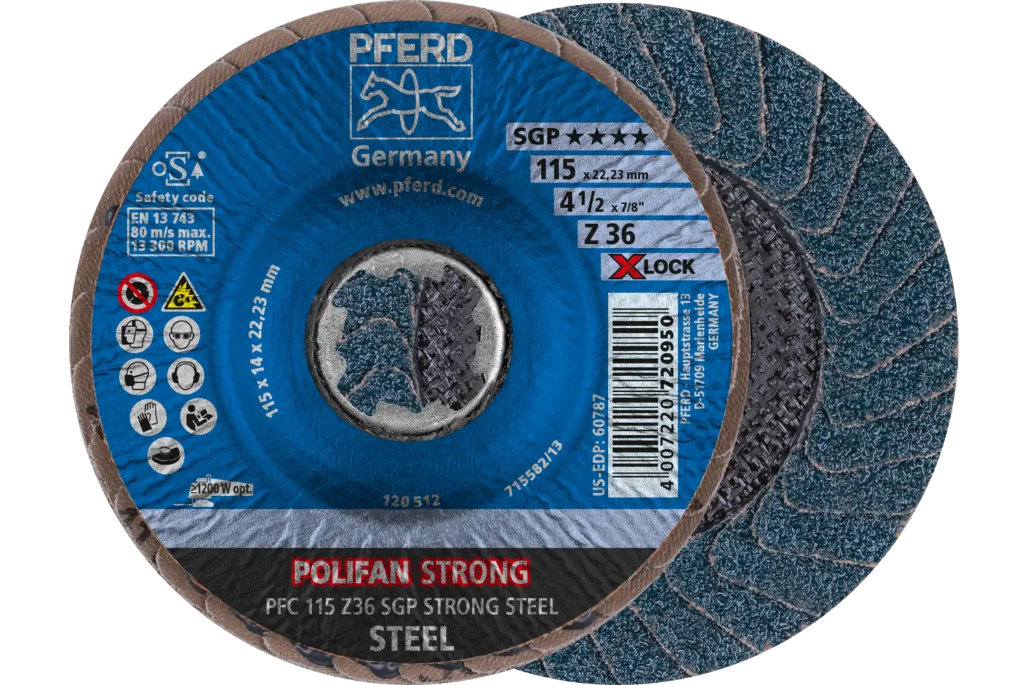 Picture of Pferd Flap Disc, 4-1/2", X-Lock, Z SGP Strong Steel, 36 Grit, T29, Conical, Zirconia